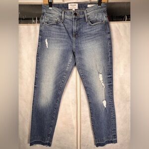 Frame Le Boy Wide Release Hem Distressed Jeans Klinedale Wash EC Size 26